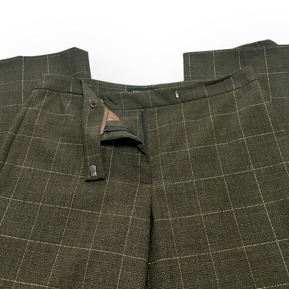 Vintage BCBGMAXAZRIA Wool Blend Metallic Gold Check Dress Pants Straight Leg - Picture 9 of 11